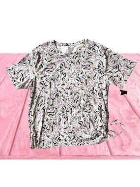 NWT Kinesis Printed Short Sleeve Ruched Side Tee Top  XL - Multi Omega Casual